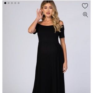 PinkBlush Black Off The Shoulder Short Sleeve Maternity Maxi Dress